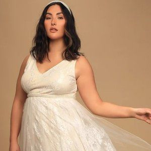 Lulus - Sweet Love Ivory Lace Beaded Maxi Dress